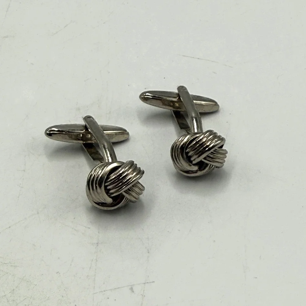 Vintage Silver Tone Love Knot Cufflinks Mens Formal Wedding Business Accessory